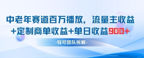 中老年赛道百万播放+流量主收益+定制收益,单日收益9张好项目网-专注分享网络创业项目落地实操课程 – 全网首发_高质量创业项目输出好项目网